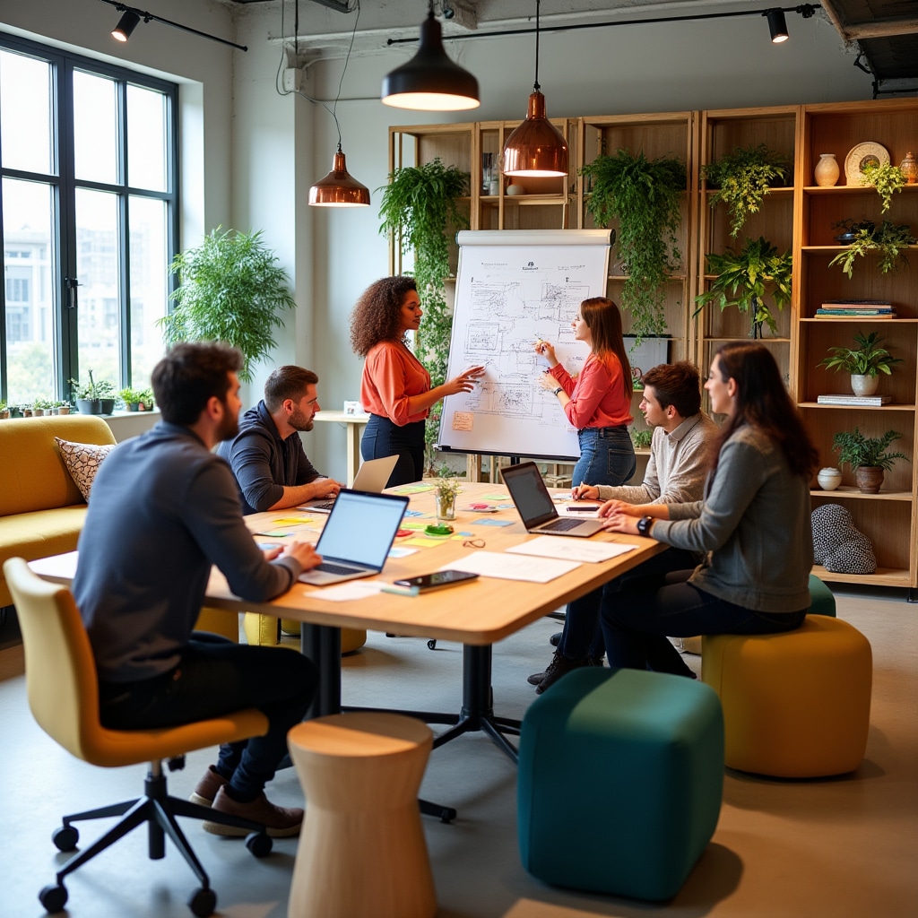 Collaborative work area with flexible furniture arrangements